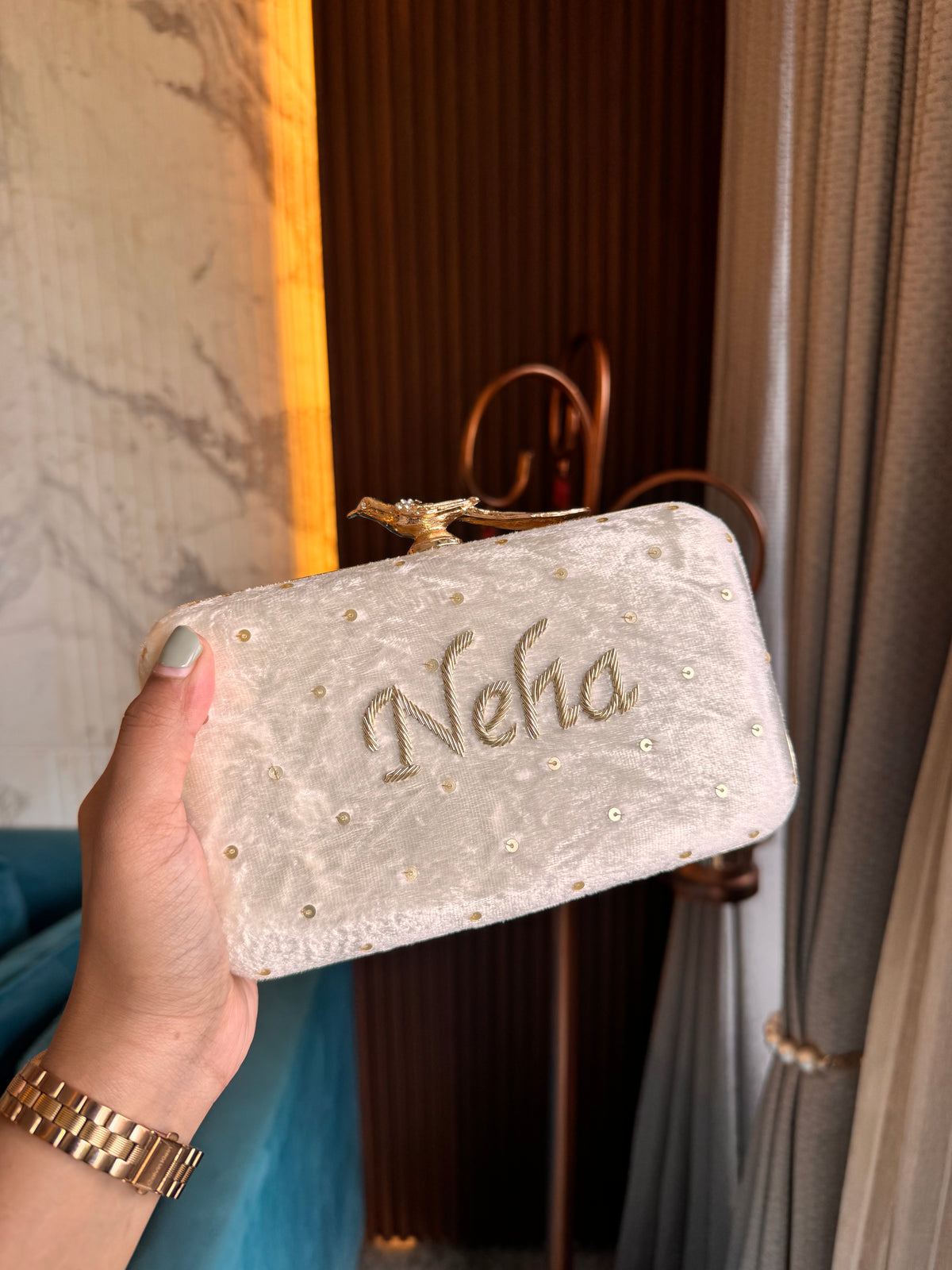 Bird embroidery clutch