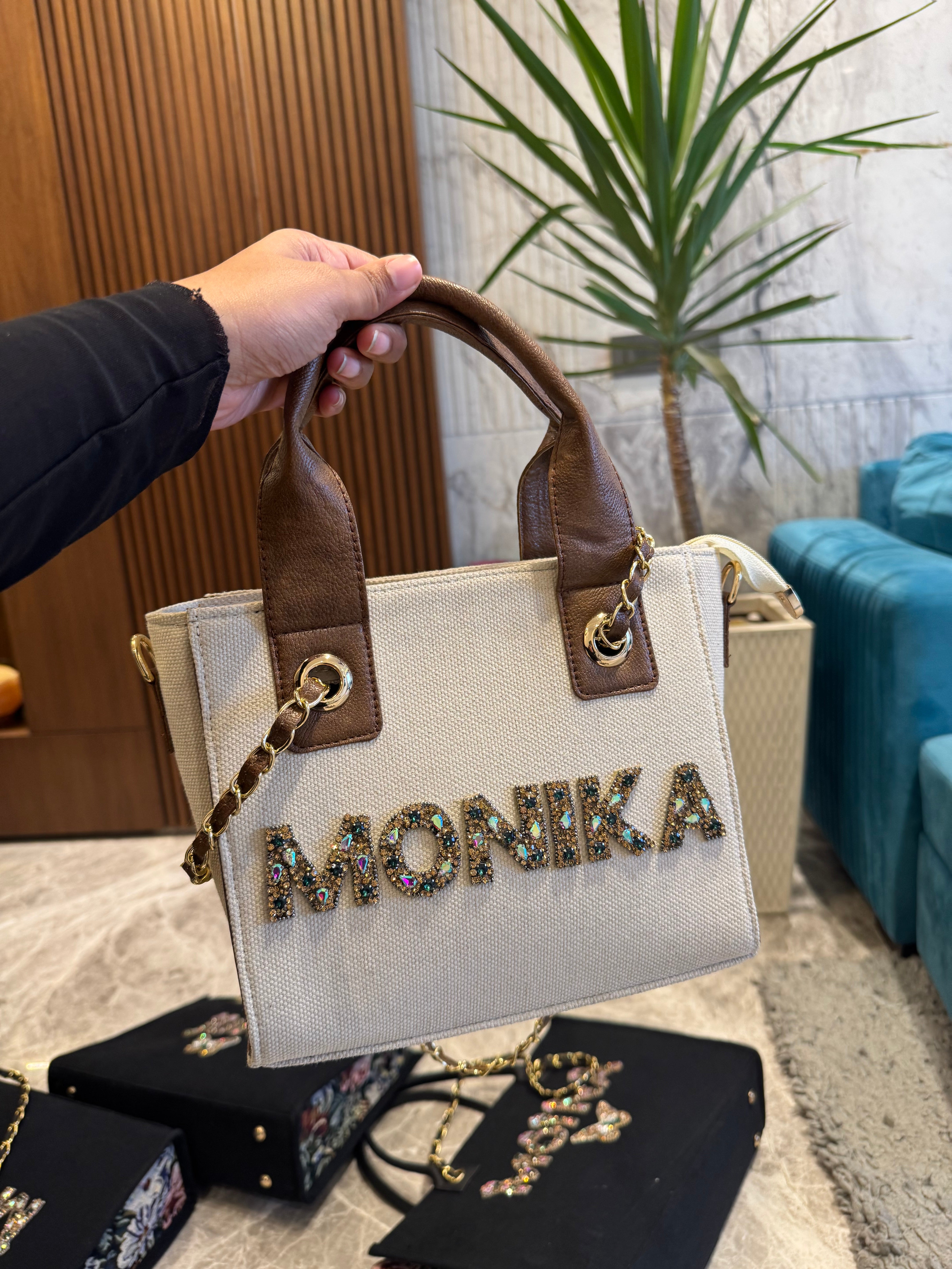 Canvas sling bag with premium alphabet