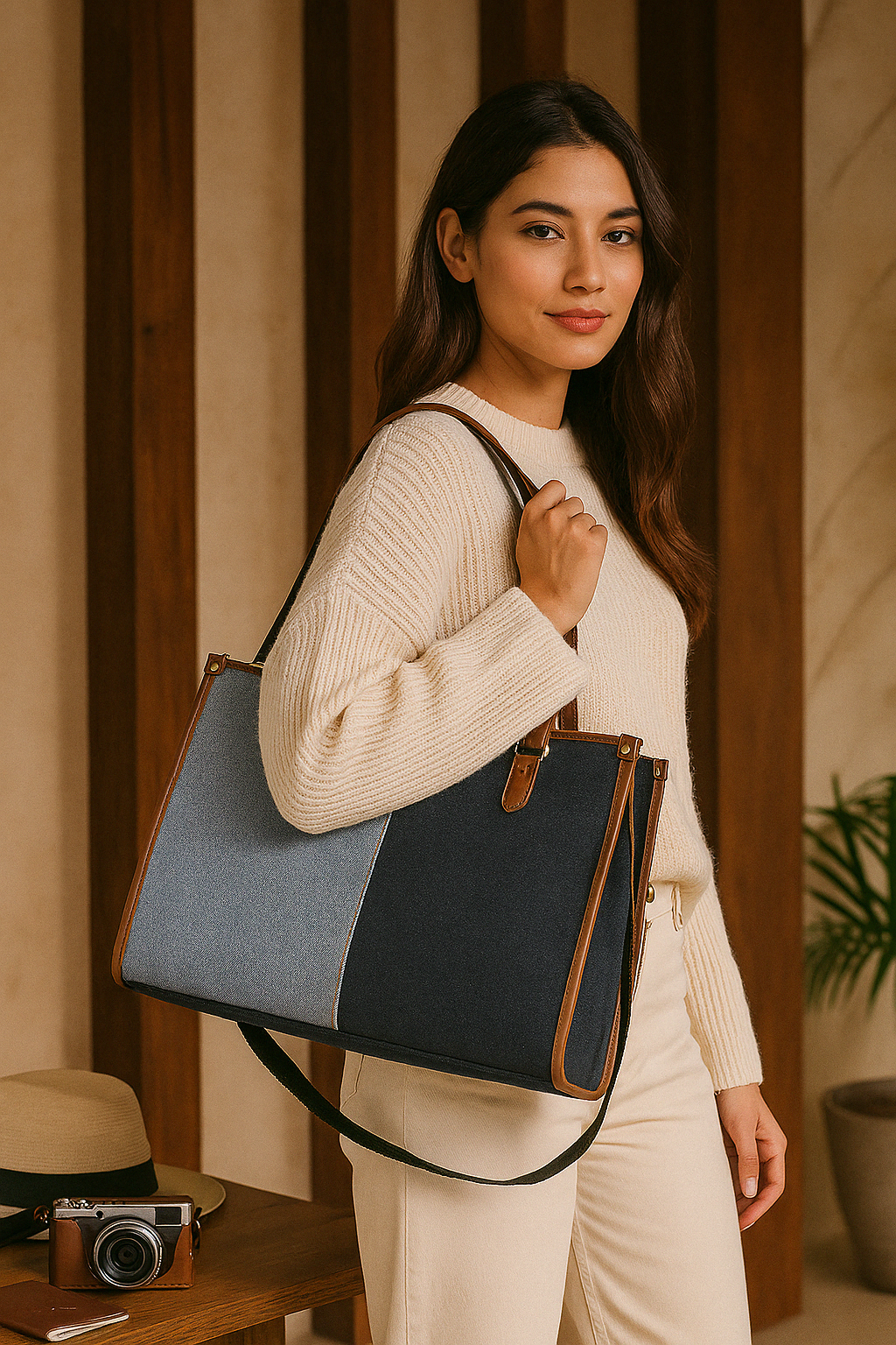 2 shade denim tote