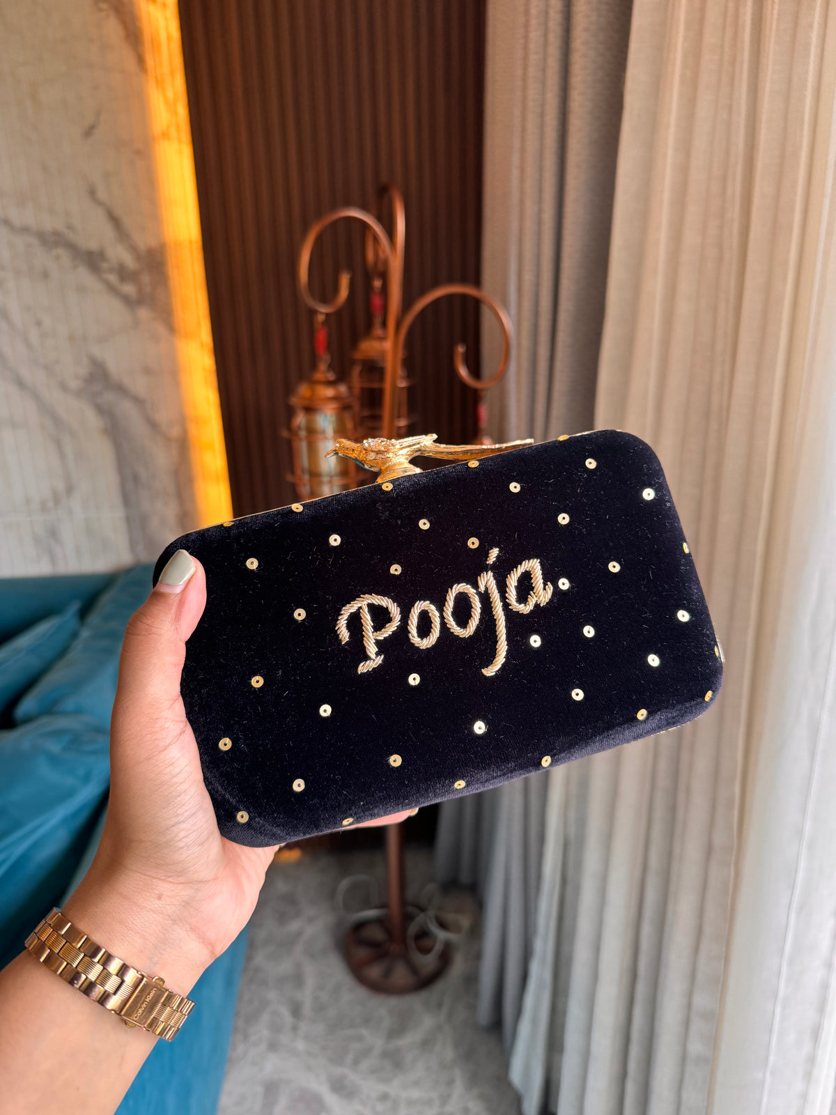 Bird embroidery clutch