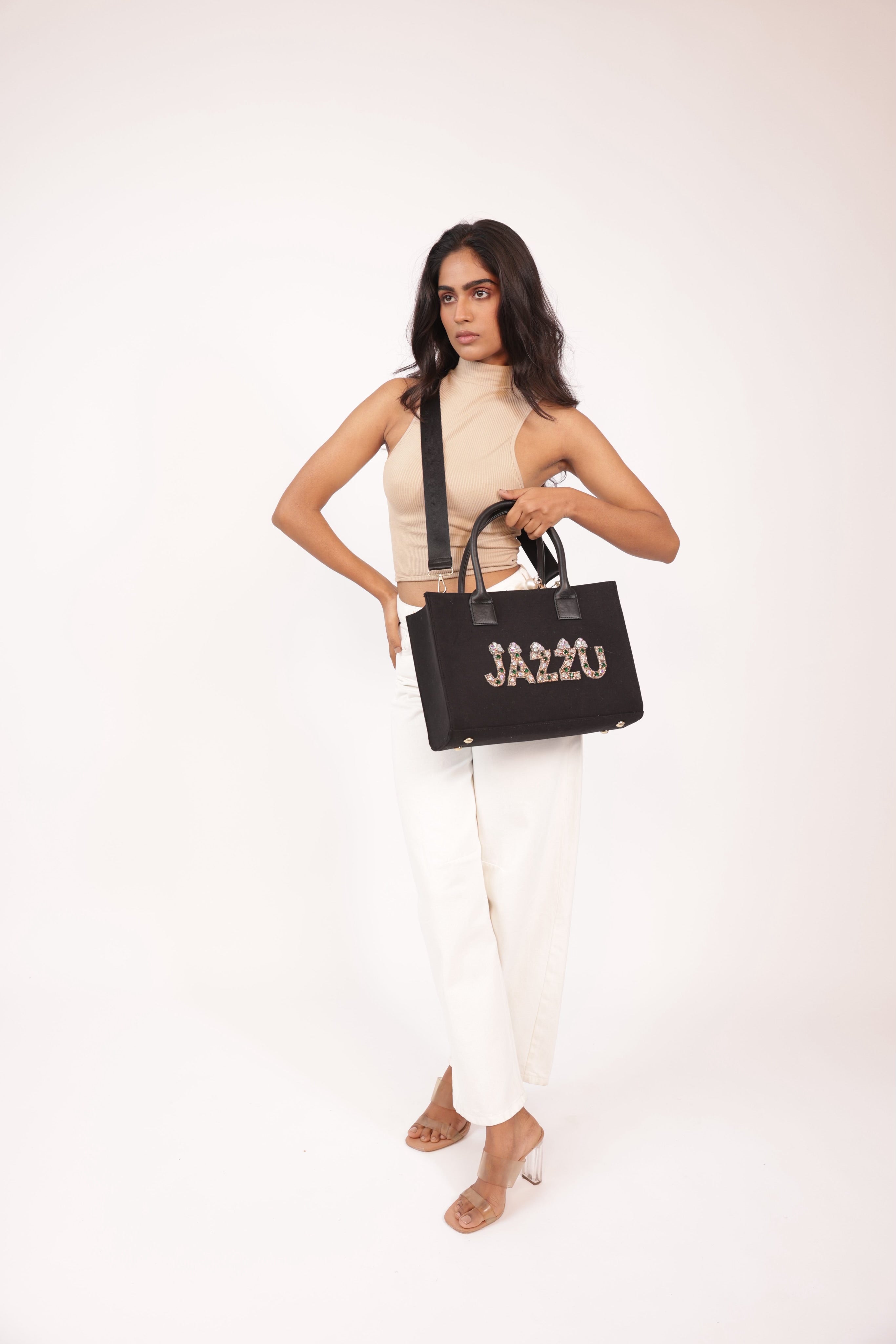 Canvas bag with pearl handle