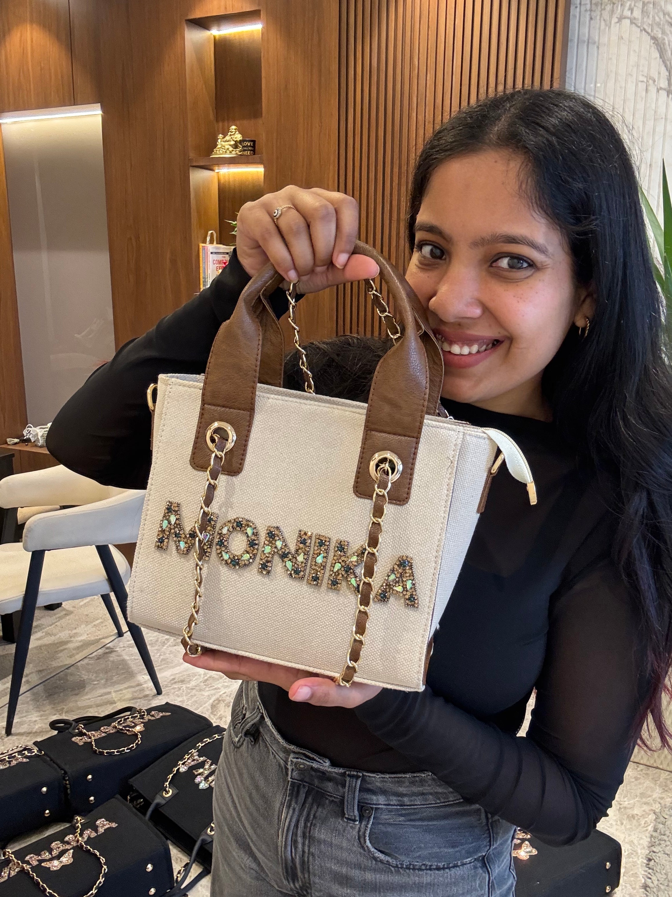 Canvas sling bag with premium alphabet